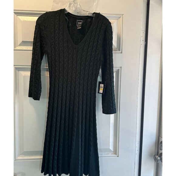 JH Green Cable Knit V-Neck A-Line Dress Long Sleeves Medium  Size M - Picture 3 of 7